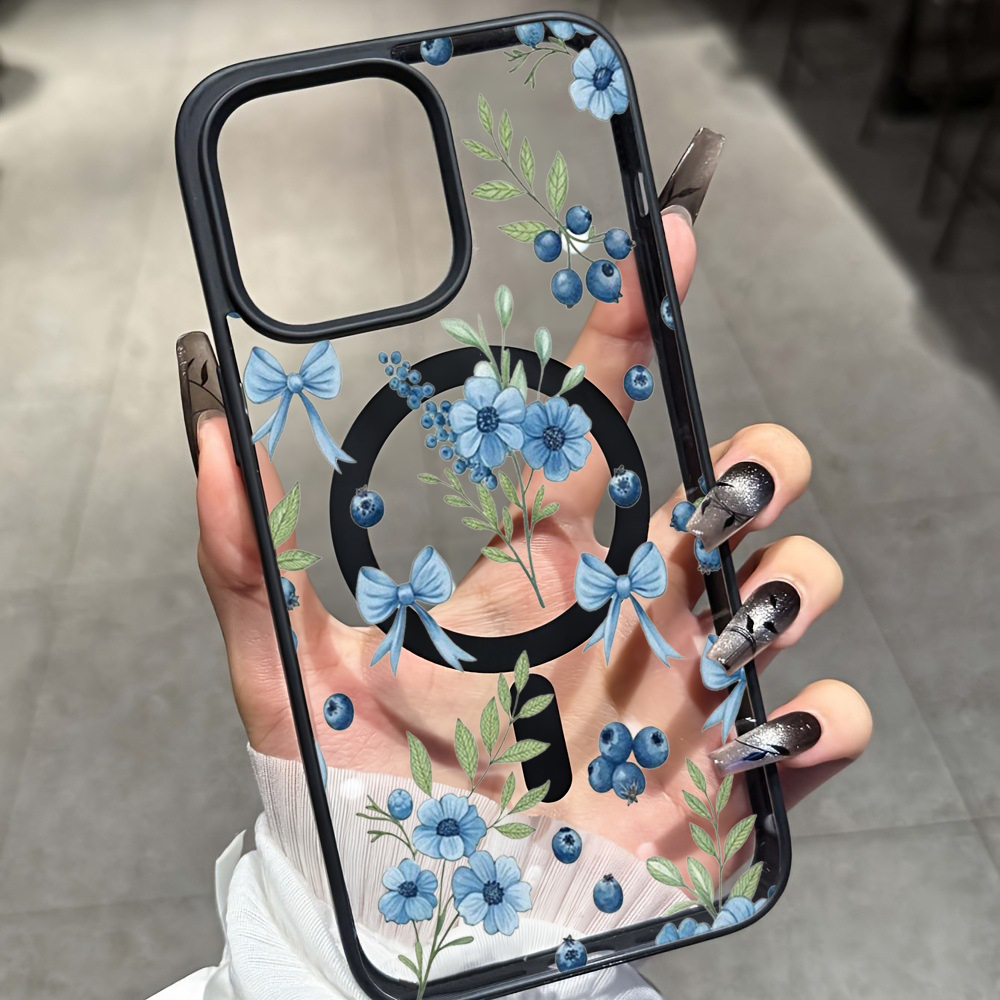 Phone Cases Magsafe - Прозрачный чехол с цветочным принтом Blueberry